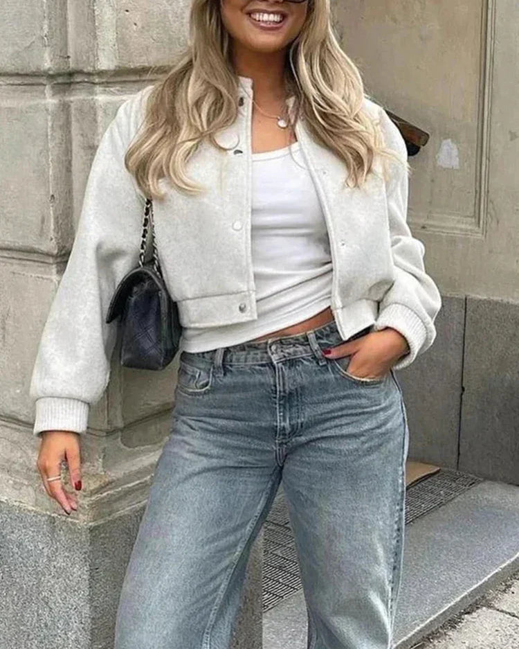 Emma | Women's Cropped Button Front Bomber Jacket