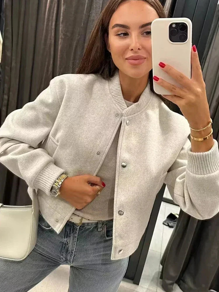 Emma | Women's Cropped Button Front Bomber Jacket