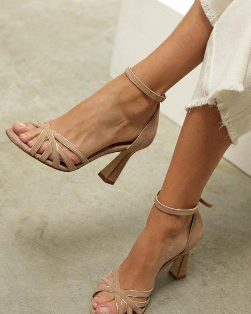 Evelyn | Women's Strappy Heeled Sandals Ankle Strap Block Heel