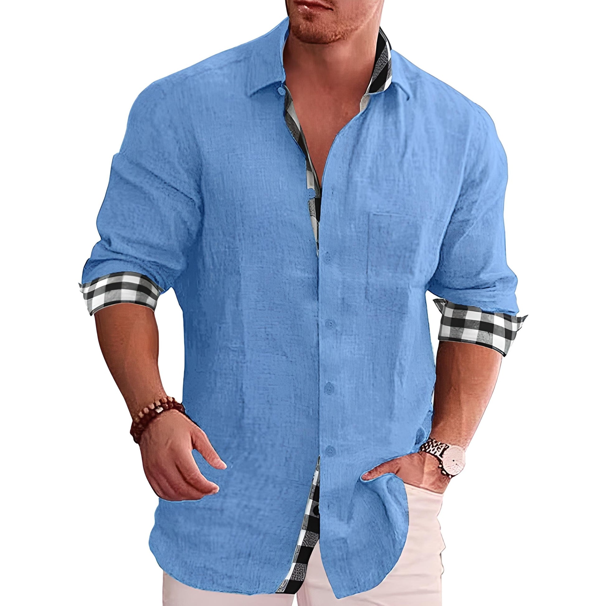 Men’s Casual Button-Up Shirt with Roll-Up Sleeves